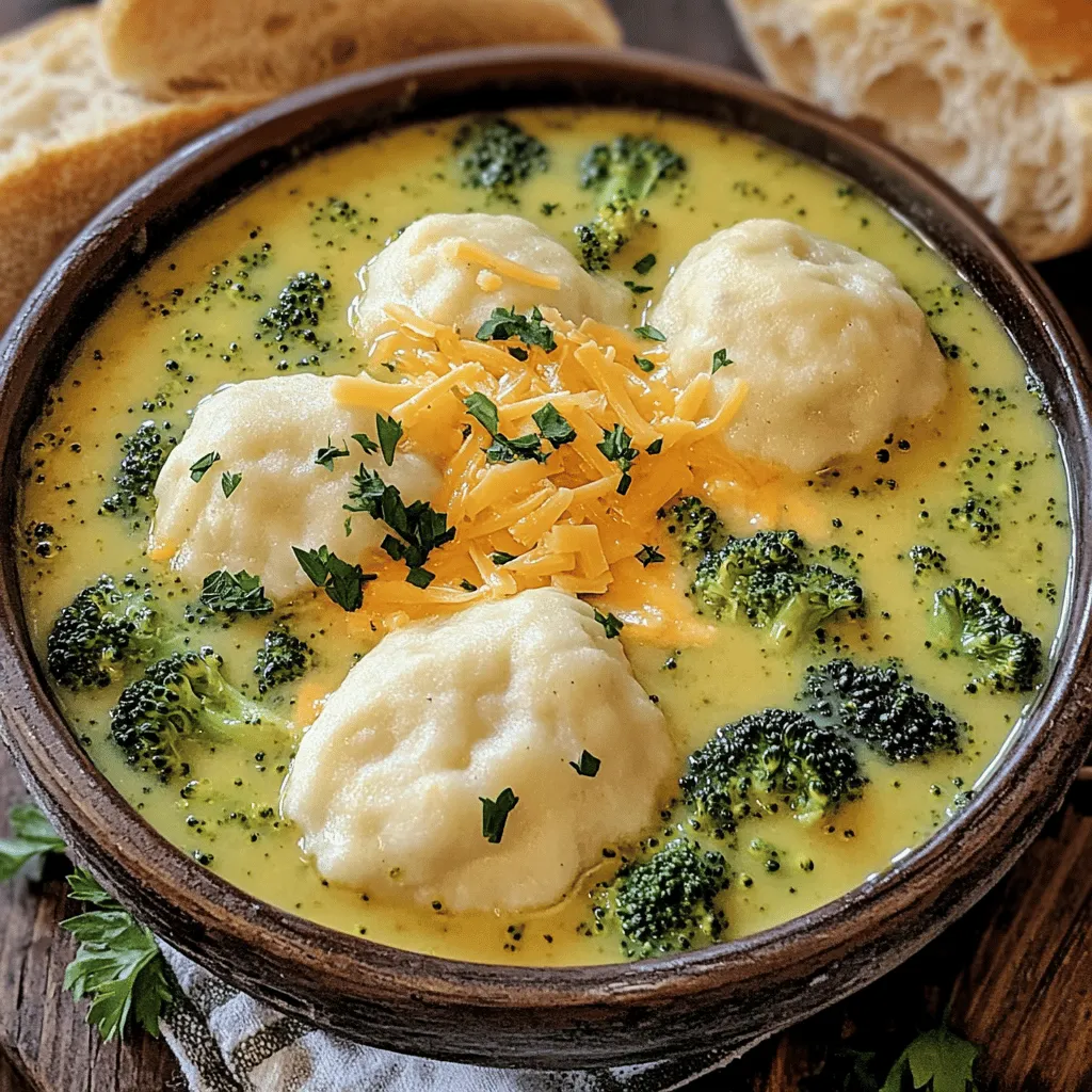 Cheesy Broccoli Bliss Soup with Fluffy Dumplings