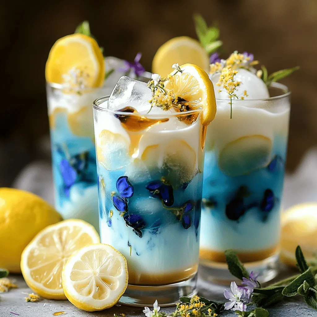 The first step to making a great iced butterfly pea flower tea latte is gathering your ingredients.