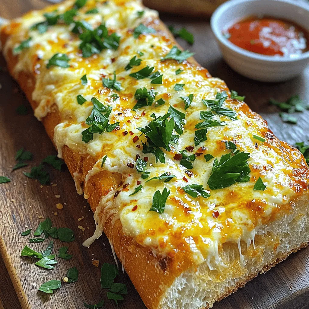 To make cheesy garlic bread, you need some key ingredients. First, choose your bread. A large baguette or French bread works best. This gives you a nice base with a crispy crust.