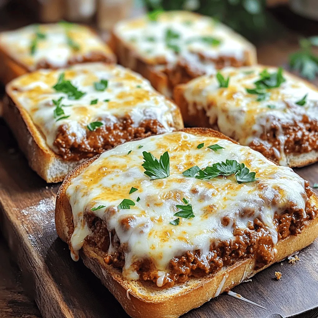 To make Homemade Cheesy Garlic Bread Sloppy Joe Melts, gather these simple ingredients. They create a mix of rich flavors and gooey cheese.