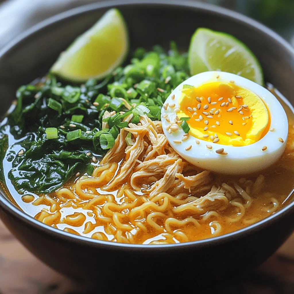 To create a warm bowl of fiery chicken ramen, you need a few key items. Here’s what you’ll need: - 2 boneless, skinless chicken thighs - 4 cups chicken broth - 2 packs of fresh ramen noodles - 1 tablespoon sesame oil - 2 cloves garlic, minced - 1 inch ginger, grated - 2 tablespoons soy sauce - 1 tablespoon sriracha (adjust to taste) - 1 teaspoon chili paste - 2 green onions, chopped (for garnish) - 2 soft-boiled eggs (optional) - 1 cup spinach or bok choy - Sesame seeds (for garnish) - Lime wedges (for serving)