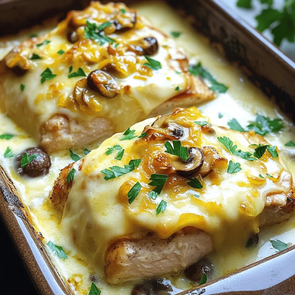 The Swiss Cheese Chicken recipe shines with a few key ingredients. First, you need boneless, skinless chicken breasts. They serve as the main protein and are easy to cook. Next, Swiss cheese is essential. Its creamy texture adds that delightful touch. For added flavor, I use mushrooms and garlic. These ingredients create a rich, savory base.