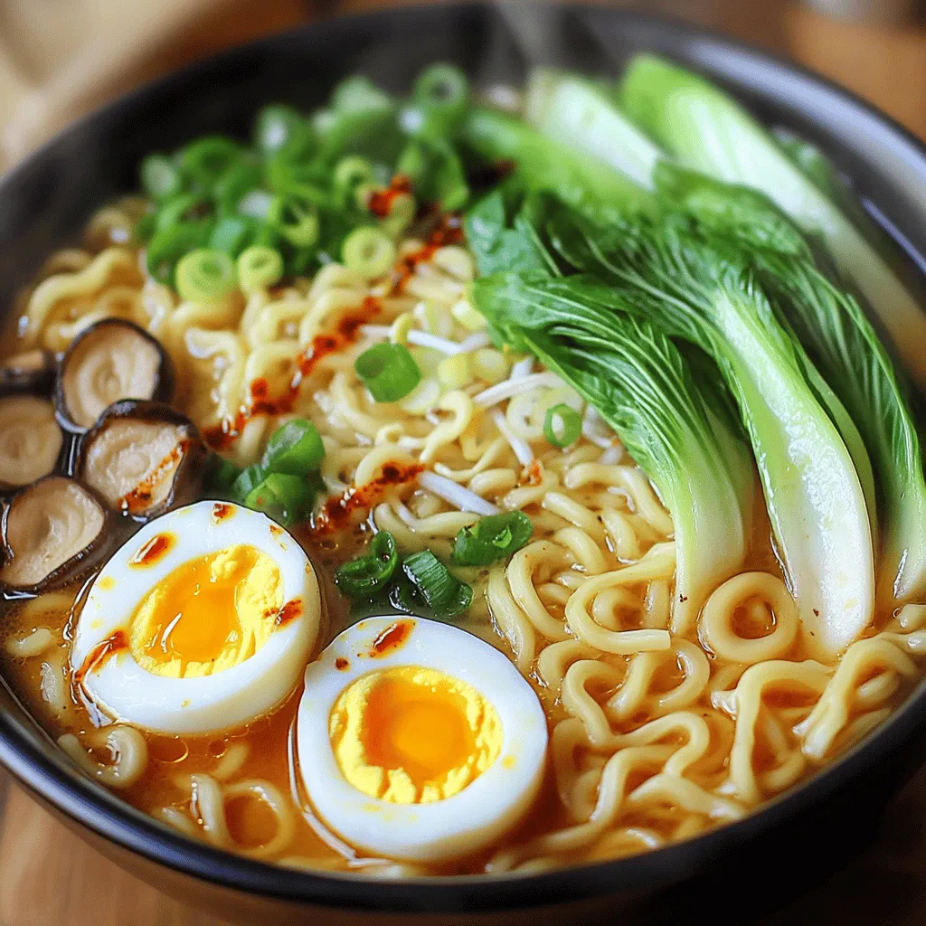 An easy ramen recipe starts with a good broth. You can make a homemade ramen broth or use store-bought. I love using vegetable broth for a light and fresh taste. Miso paste adds depth and umami. You only need a few tablespoons to change the flavor.