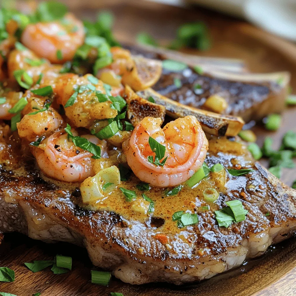 To make steak with creamy Cajun shrimp sauce, gather the right ingredients. You need two ribeye steaks, about one inch thick. Season them with salt and black pepper. These seasonings bring out the rich flavors of the steak.