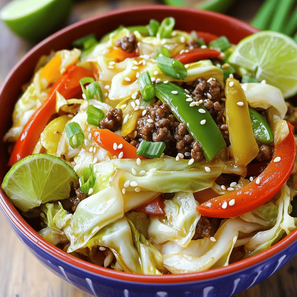 To make a low-carb cabbage and beef stir fry, you need a few key ingredients. The star of the dish is 1 pound of ground beef. It is rich in protein and gives the meal a hearty base. Next, you will use a small head of green cabbage, which brings crunch and low carbs. This is a cabbage and beef recipe that is both satisfying and healthy.