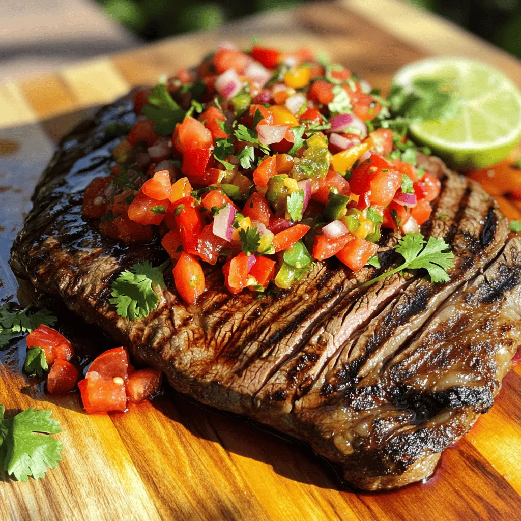 To make a great flank steak, you need a tasty marinade. A good flank steak marinade has simple ingredients. Use olive oil, smoked paprika, garlic powder, and cumin. These spices give the meat a rich flavor. You should also add salt and pepper to taste.