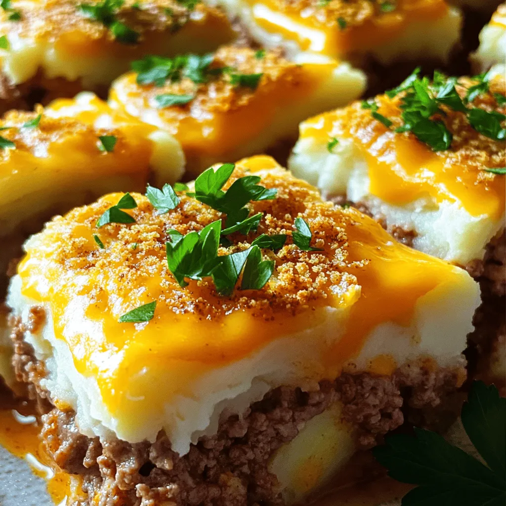 - 1 lb ground beef - 1/2 lb ground pork - 1 cup breadcrumbs - 1/2 cup grated Parmesan cheese - 1 cup shredded cheddar cheese (divided) - 1/2 cup diced onion - 1/2 cup diced bell pepper - 2 cloves garlic, minced - 1 large egg - 1/4 cup milk - 1/4 cup ketchup - 1 tablespoon Worcestershire sauce - 1 teaspoon dried Italian herbs - Salt and pepper to taste - 2 cups mashed potatoes (prepared) - Fresh parsley, chopped (for garnish)