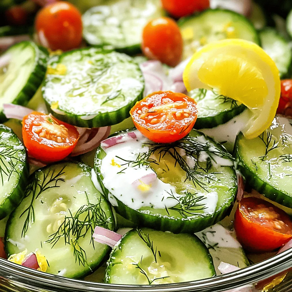 - 3 medium cucumbers - 1/4 cup red onion - 1/4 cup cherry tomatoes