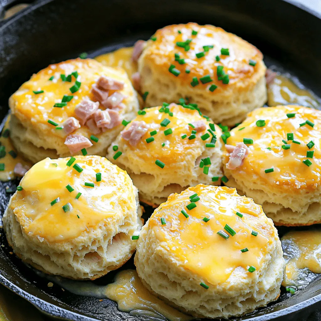 - 2 cups all-purpose flour - 1 tablespoon baking powder - 1 teaspoon salt - 1/4 teaspoon black pepper - 1/2 cup diced ham - 1/2 cup shredded sharp cheddar cheese - 1 cup buttermilk - 1/2 cup unsalted butter, melted