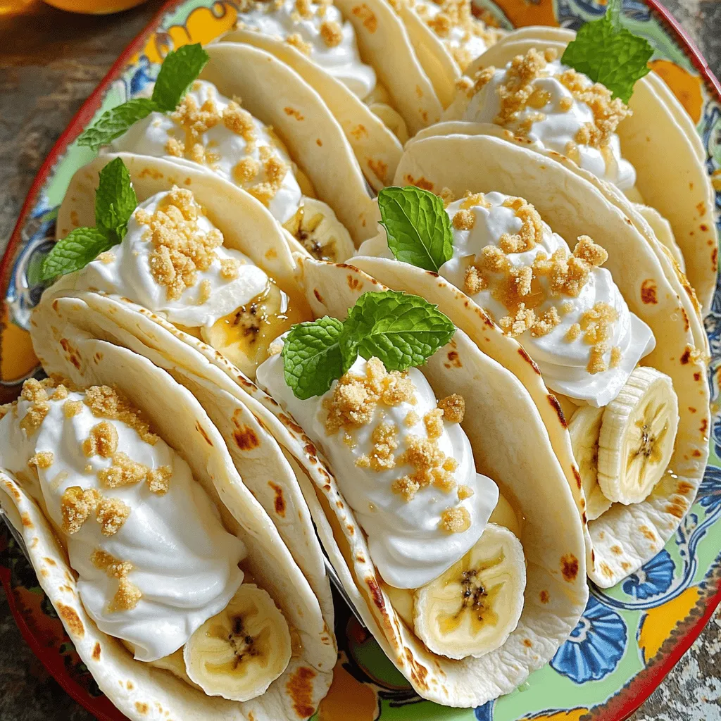Banana pudding tacos are a fun twist on a classic dessert. They combine creamy vanilla pudding and fresh bananas in a soft tortilla shell. This dessert is sweet, easy to make, and perfect for any occasion.