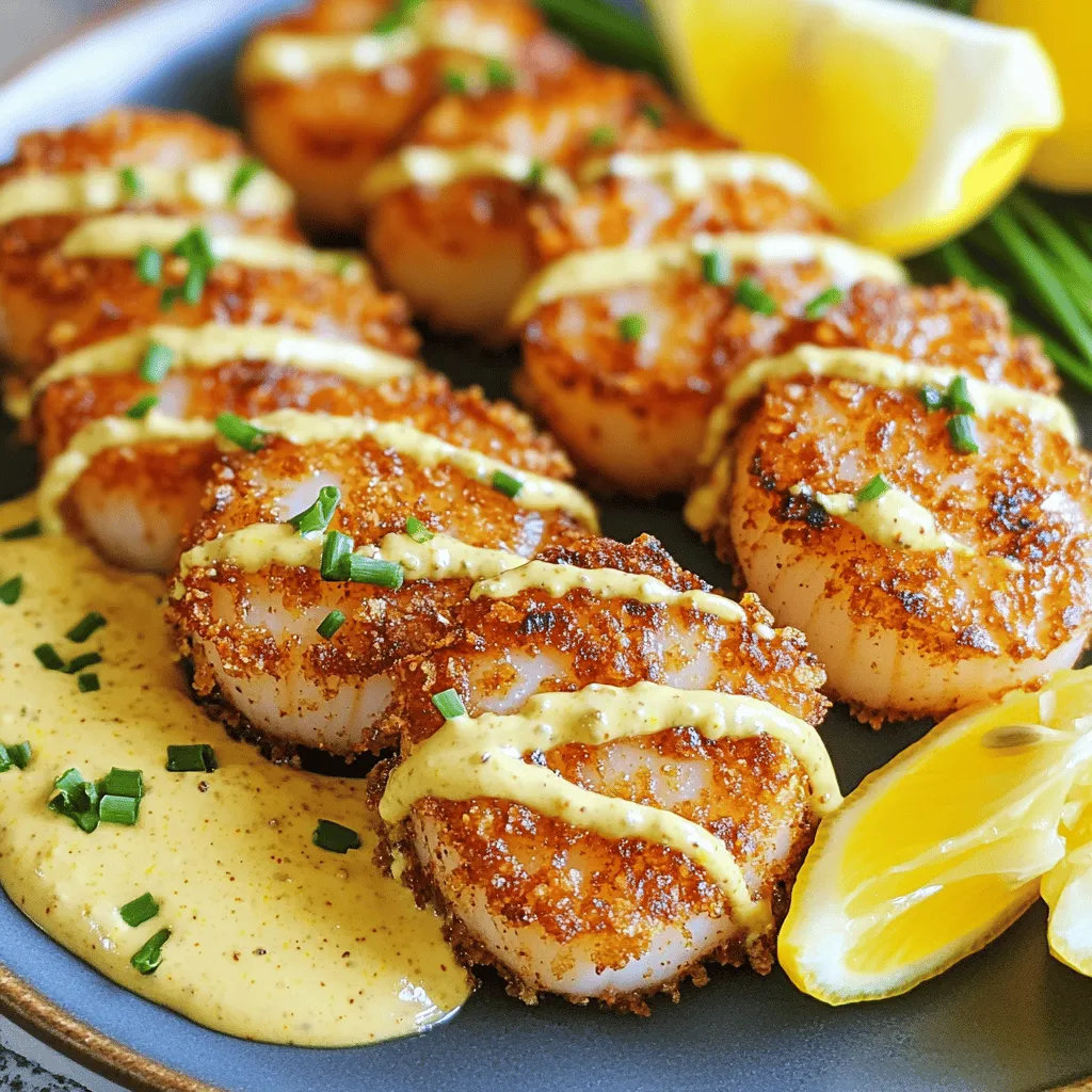 - 1 lb large sea scallops, patted dry - 2 tablespoons Cajun seasoning - 2 tablespoons olive oil - 1/2 cup heavy cream - 1 tablespoon Dijon mustard - 1 teaspoon honey - 1/2 teaspoon cayenne pepper (adjust to taste) - Salt and pepper to taste