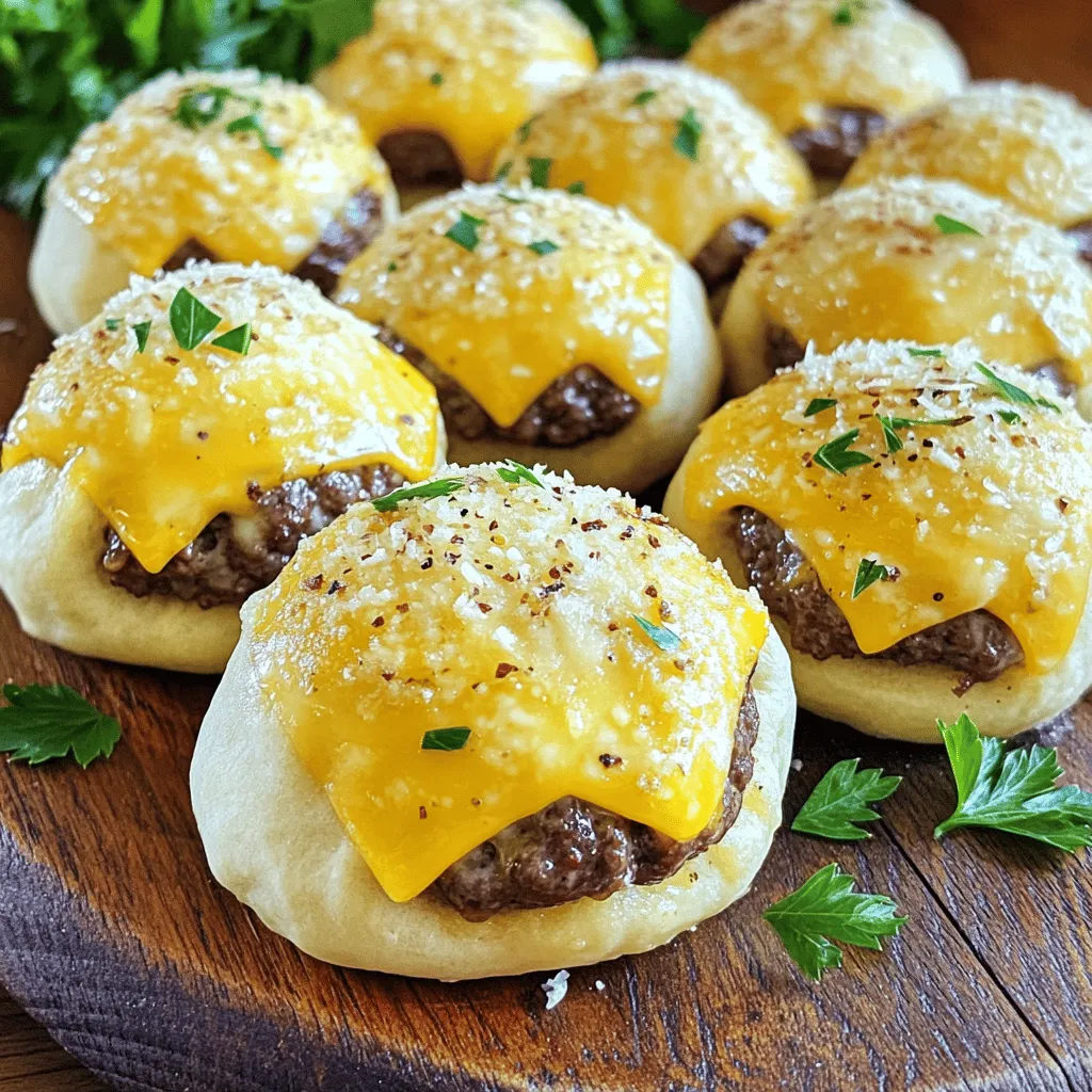 Garlic Parmesan cheeseburger bombs are tasty bites filled with beef and cheese. They have a golden crust and a flavorful center. You can think of them as mini cheeseburgers wrapped in dough. The mix of garlic and Parmesan gives them a twist that stands out.