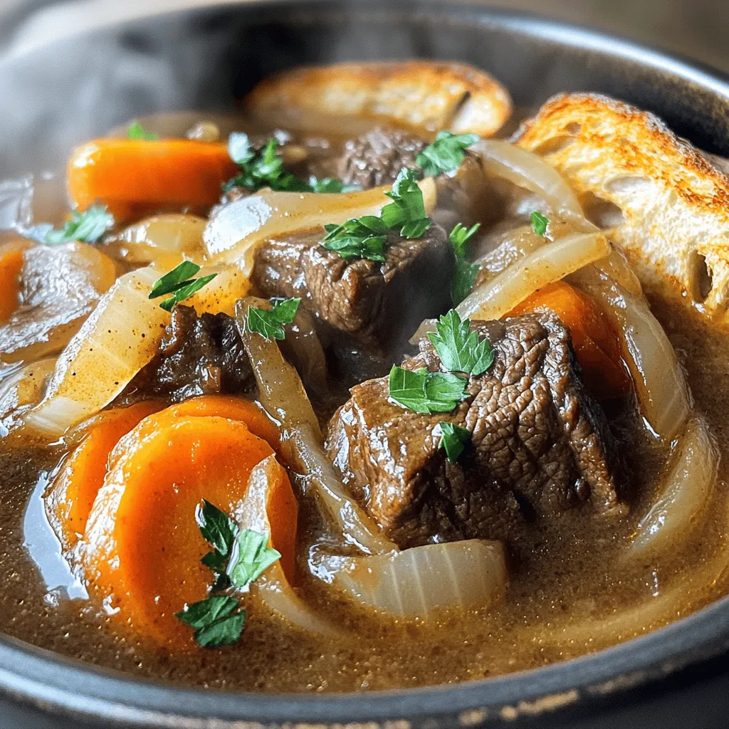 To make a great Beef Carbonnade Stew, you will need a few key ingredients. First, select 2 pounds of beef chuck. This cut is perfect for slow cooking and becomes very tender. Next, gather 2 tablespoons of olive oil for browning the beef.