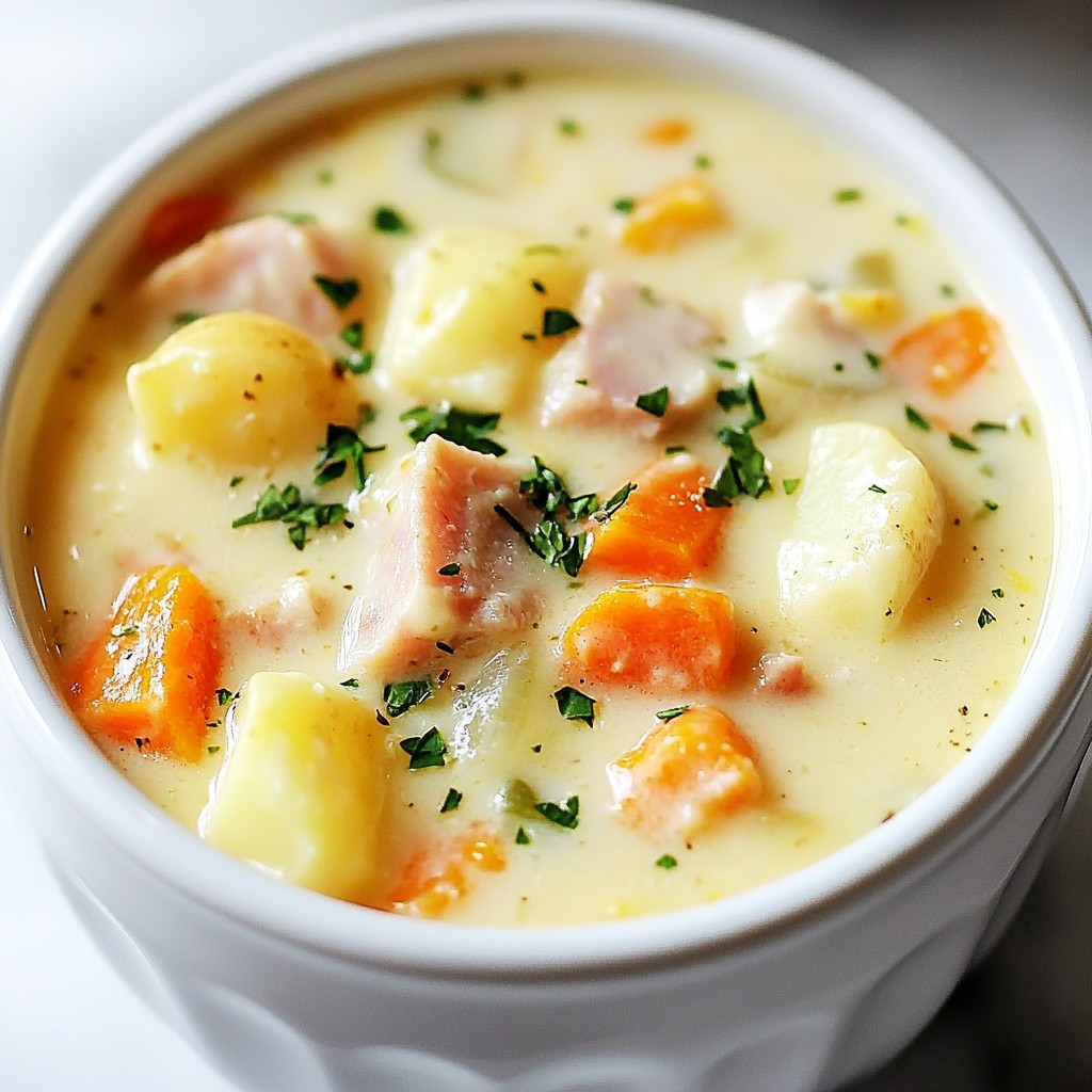 Creamy Crockpot Turkey Ham & Potato Chowder Delight