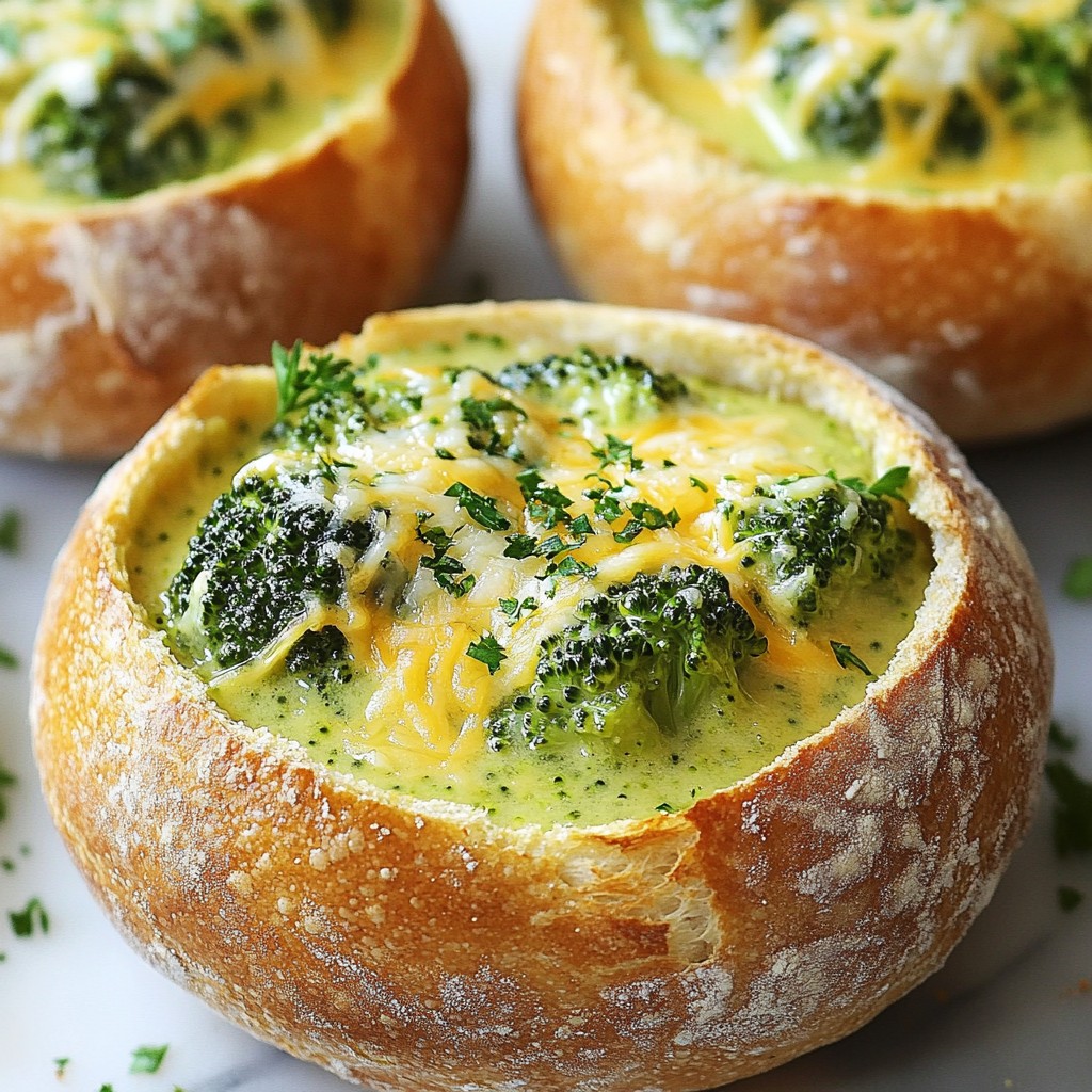 Decadent Broccoli Cheddar Soup in Bread Bowls Recipe