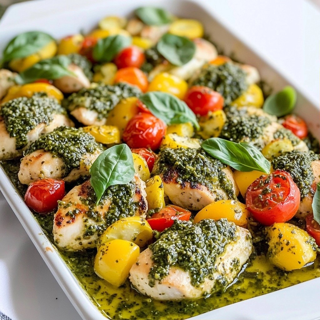 Savory Crockpot Pesto Chicken and Veggie Bake Delight