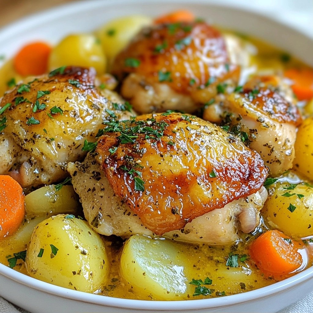 Tender Crockpot Herb Chicken Thighs with Potatoes