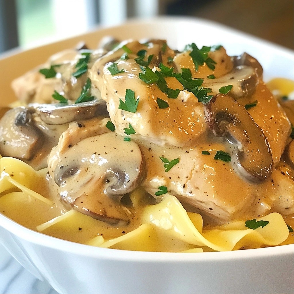 Savory Crockpot Mushroom and Chicken Stroganoff Recipe